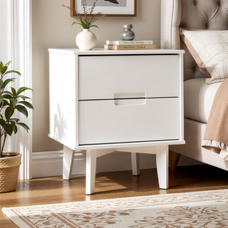 Sunvega Mid-Century Modern 2-Drawer Nightstand with Cutout Handles in White