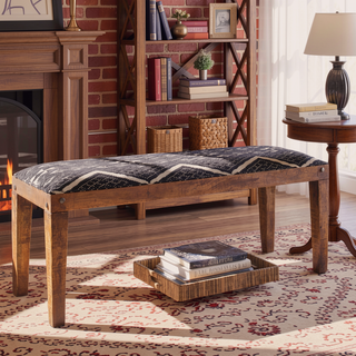 Sunvega Black and White Geometric Pattern Upholstered Bench with Wooden Frame