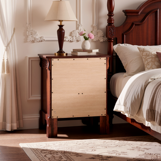 Sunvega Traditional Cherry Nightstand with Two Drawers for Bedroom Storage