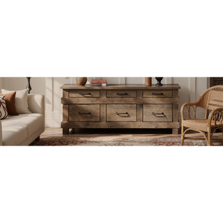 Sunvega Antique Oak and Gunmetal Finish Wooden Nine-Drawer Dresser