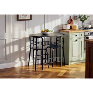 Sunvega Small 32 Inch Black Laminate Dining Table Set with 2 Chairs for Kitchen