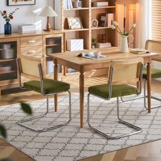 Sunvega Mid Century Modern Dining Chairs Set of 2 with Velvet Upholstery and Natural Rattan Back