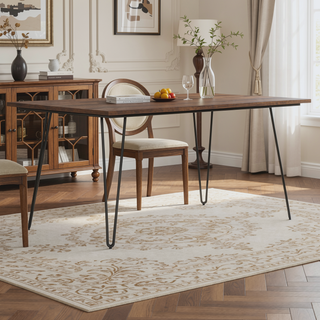 Sunvega Handcrafted Modern Industrial Walnut Veneer Dining Table for 6