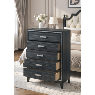 Sunvega Weathered Black Finish Nightstand with Two Spacious Storage Drawers