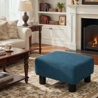 Sunvega Small Linen Upholstered Ottoman Foot Rest with Plastic Legs for Living Room