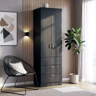 Sunvega 76 Inch High Armoire Wardrobe Closet with Double Doors and 2 Drawers