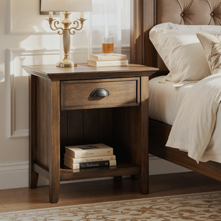 Sunvega Rustic Natural Aged Brown Solid Wood Bedside Table with Drawer
