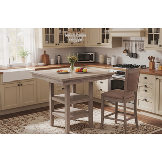 Sunvega 5 Piece Counter Height Dining Set with Convenient Storage Shelf and Footrest Bars