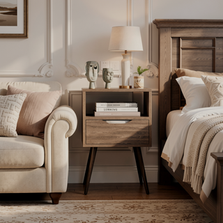 Sunvega Smokey Oak and White Finish Nightstand with Open Shelf and Drawer