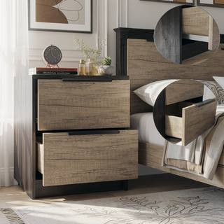 Sunvega Light Gray Nightstand with Two Drawers and Metal Handles for Bedroom