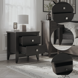 Sunvega White Nightstand with Two Spacious Drawers and Four Wooden Legs for Bedroom