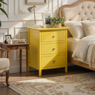 Sunvega Transitional Oak Nightstand With Three Drawers For Bedroom