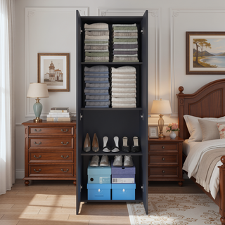 Sunvega Two Door Closet System with Fixed Shelves for Bedroom and Laundry Room Organization