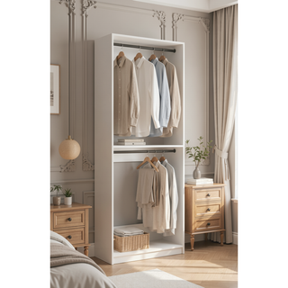 Sunvega 32 Inch Freestanding Modular Walk-In Closet with Oak Finish and Two Rods