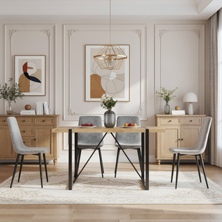 Sunvega Modern Upholstered Dining Chairs Set of 4 with Linen Cushion and Black Metal Legs