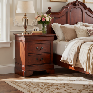 Sunvega Traditional Cherry Nightstand with Two Drawers for Bedroom Storage