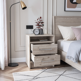Sunvega Light Gray Nightstand with Two Spacious Drawers and Top Shelf for Bedroom