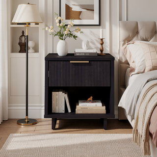 Sunvega Modern Contemporary Glam Nightstand with Gold Steel Handles for Bedroom