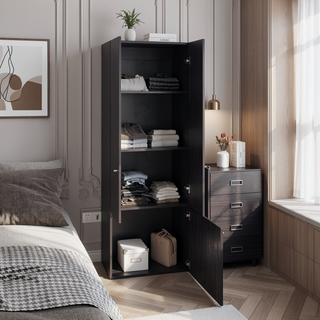 Sunvega Three-Door Freestanding Closet with Hanging Rod and Shelves for Bedroom