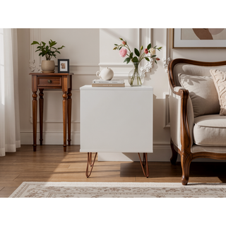 Sunvega Mid-Century Modern Nightstand with Spacious Drawers and Metal Legs