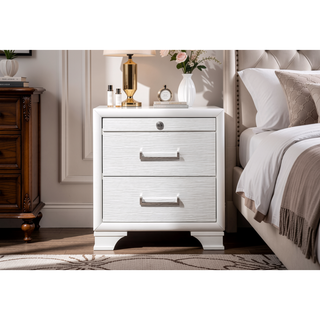Sunvega White Finish Nightstand with Two Bottom Drawers and Dovetail Joints