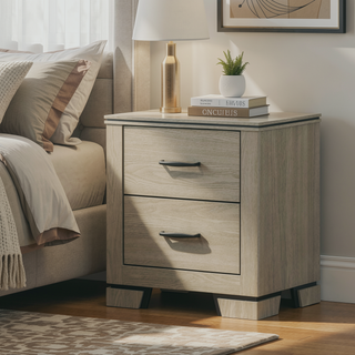 Sunvega Modern Design Queen Size Bed with LED Light Headboard and Weathered Gray Finish