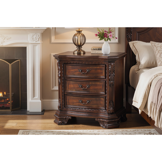 Sunvega Traditional Style 3-Drawer Wood Night Stand With Metal Pulls For Bedroom