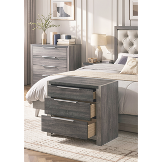 Sunvega Beige Nightstand with 3 Storage Drawers No Assembly Required