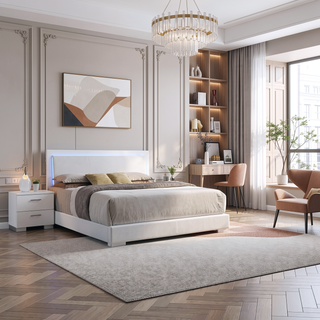 Sunvega Modern High Gloss White Finish Nightstand with Two Storage Drawers