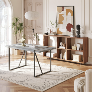 Sunvega Modern Simple Rectangular MDF Dining Table with Black Metal Legs for 4-6 People