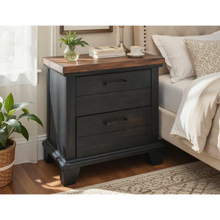 Sunvega Rustic Farmhouse Nightstand with Two Ultra-Deep Planked Drawers