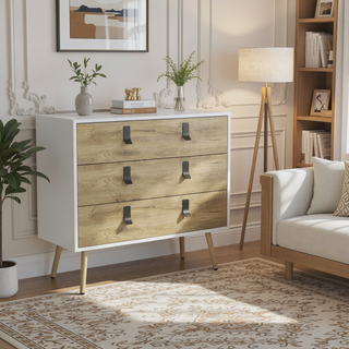 Sunvega Modern Dresser with Three Spacious Drawers and Sleek Metal Handles