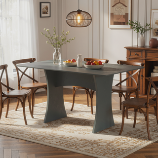 Sunvega Mid-Century Modern Dining Table with Curved Silhouette for 6