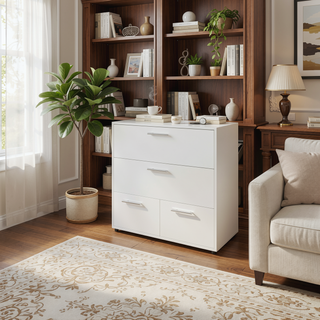 Sunvega Sleek White Finish Dresser with 4 Spacious Drawers for Bedroom