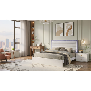Sunvega Sleek White Modern Nightstand with Two Spacious Drawers for Bedside