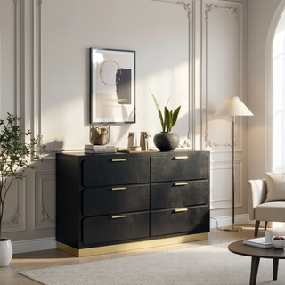 Sunvega Modern 6-Drawer Dresser with Linear Handles and Spacious Storage for Bedroom