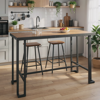 Sunvega Industrial Counter Table with Sustainable Bamboo Top and Metal Frame