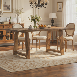 Sunvega Solid Mango Wood Farmhouse Dining Table with Burnt Wax Finish