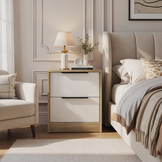 Sunvega Light Gray Nightstand with Two Drawers and Metal Handles for Bedroom