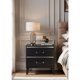 Sunvega Modern Nightstand with Two Spacious Drawers and Wooden Tapered Legs