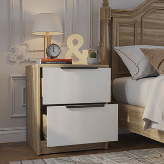 Sunvega Light Gray Two Drawer Nightstand with Metal Handle for Bedroom