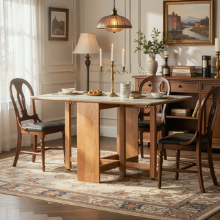 Sunvega Solid Oak Extendable Round Corner Dining Table for 6-8 People