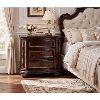 Sunvega Cherry Nightstand with Carved Bun Feet and Velvet Lined Drawer
