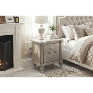 Sunvega Champagne Nightstand with Wood Construction 28 by 18 by 28 Inches