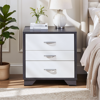 Sunvega Contemporary Eloy White and Black Finish Accent Night Table with 3 Drawers