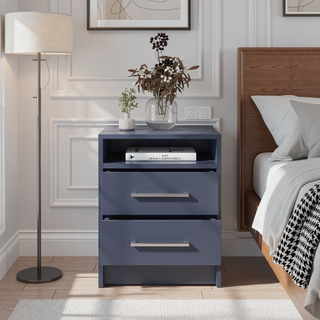 Sunvega Modern Kronos Blue Nightstand with 2 Spacious Drawers and Open Shelf