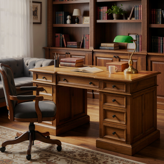 Sunvega Handcrafted Solid Wood Oak Veneer Dining Table for 6 People