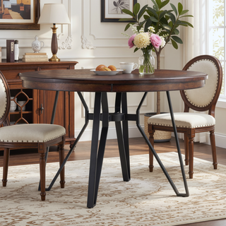 Sunvega Mid Century Modern Dining Table with Metal Hairpin Legs and Shelf