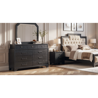 Sunvega Grey Finish Dresser With Three Top and Six Bottom Drawers