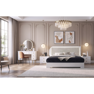 Sunvega Modern White Lacquer Wood Nightstand with 2 Drawers and Gloss Finish